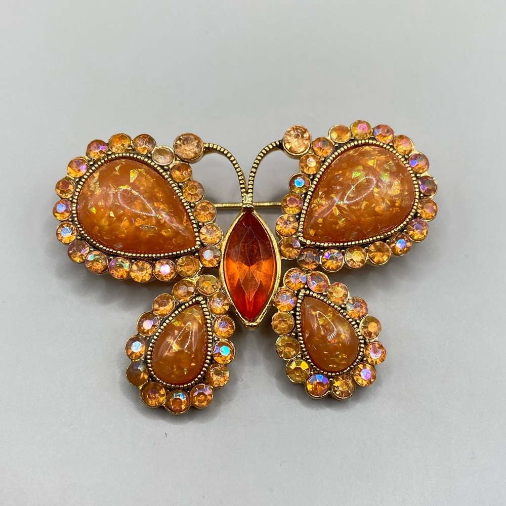 Vintage Orange Stone Butterfly Brooch